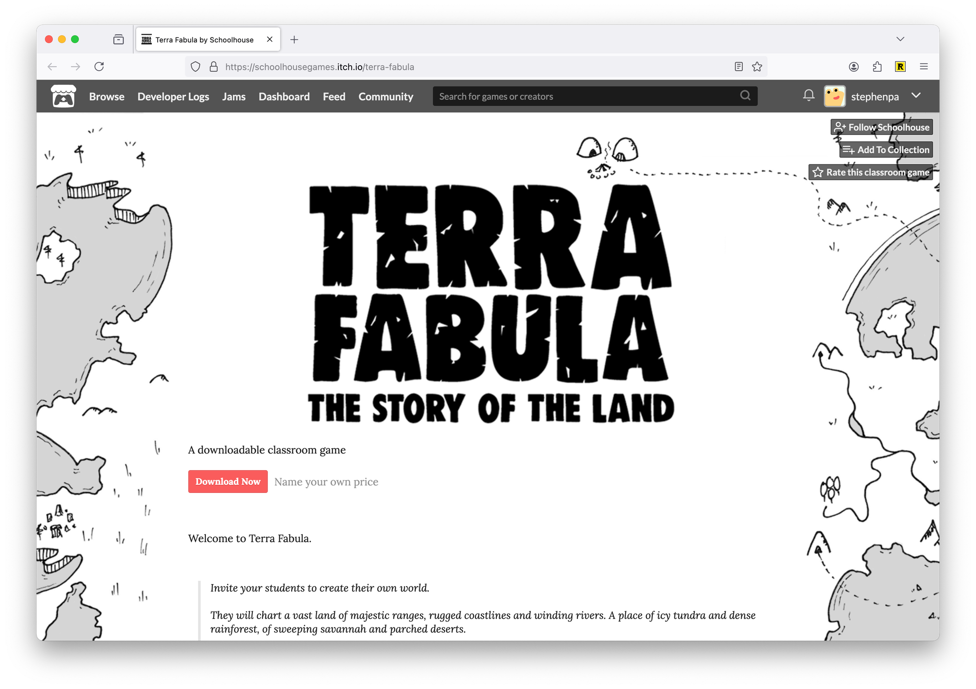 Screenshot of the Terra Fabula web page.