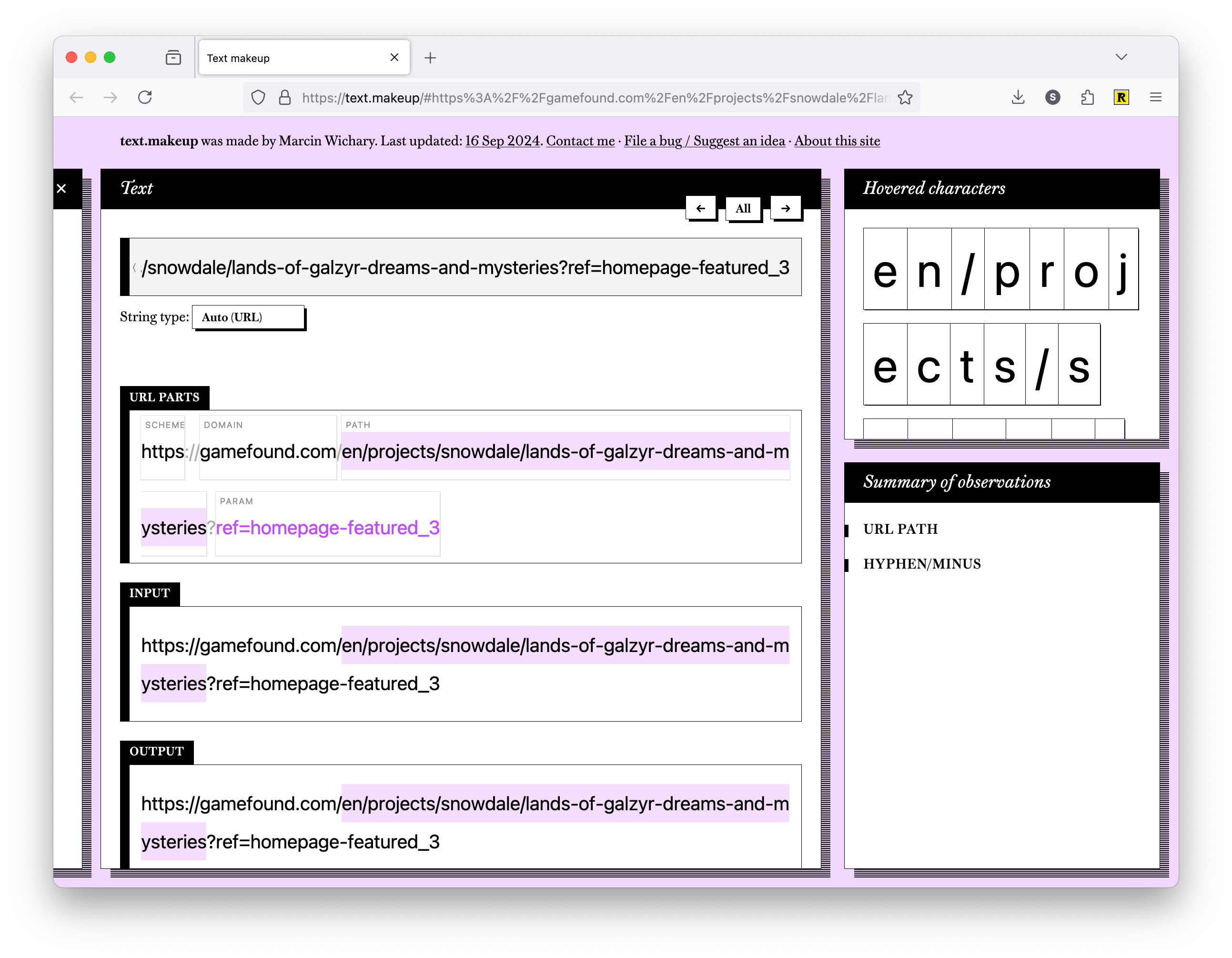 Screenshot of the text.makeup website.