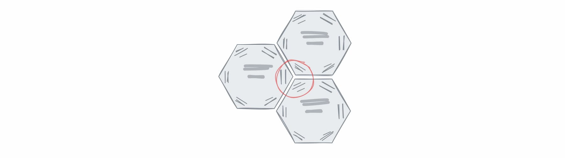 Hand drawn illustration of the concepts being discussed here. A circle is drawn where the hexagon corners meet up.