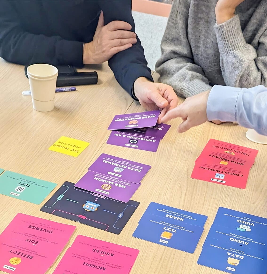Photo of a group of people playing the GenAI card deck game.