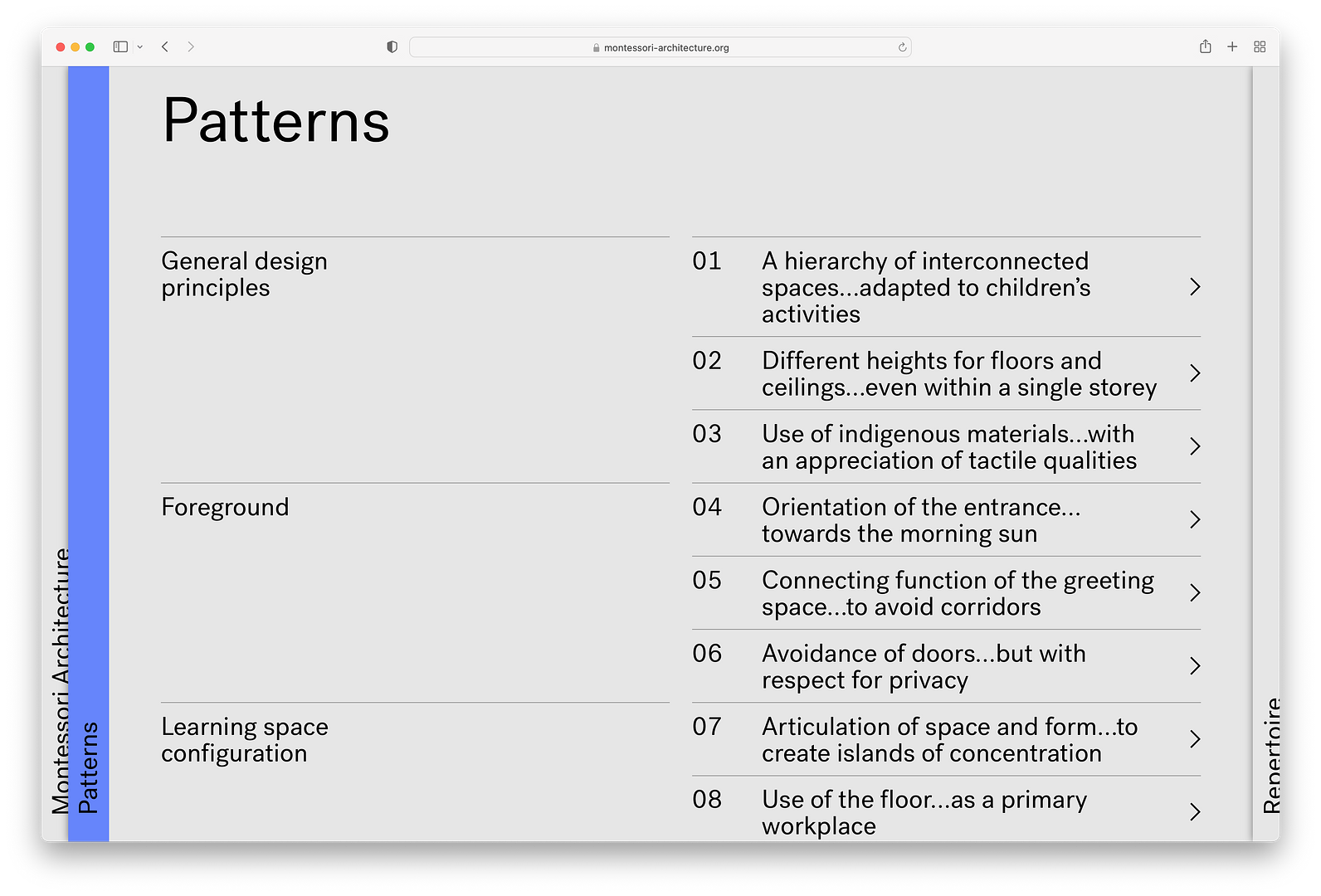 Screenshot from the Montessori Architectural Patterns web site.