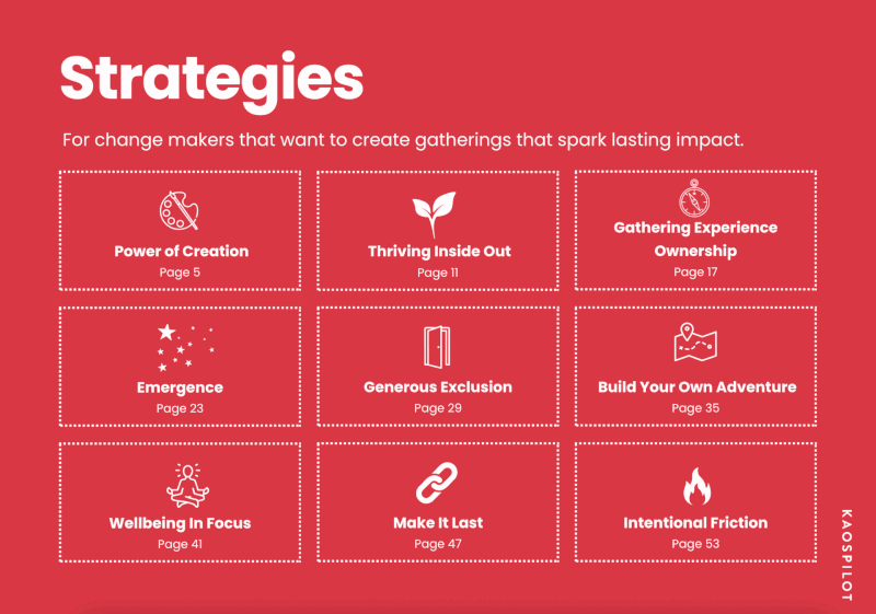 Animated gif cycling through slides from the Gathering Design Strategies report.