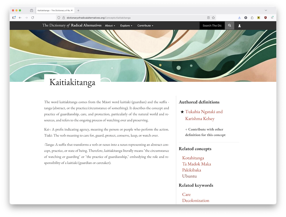 Screenshot from the Dictionary of Radical Alternatives web site.