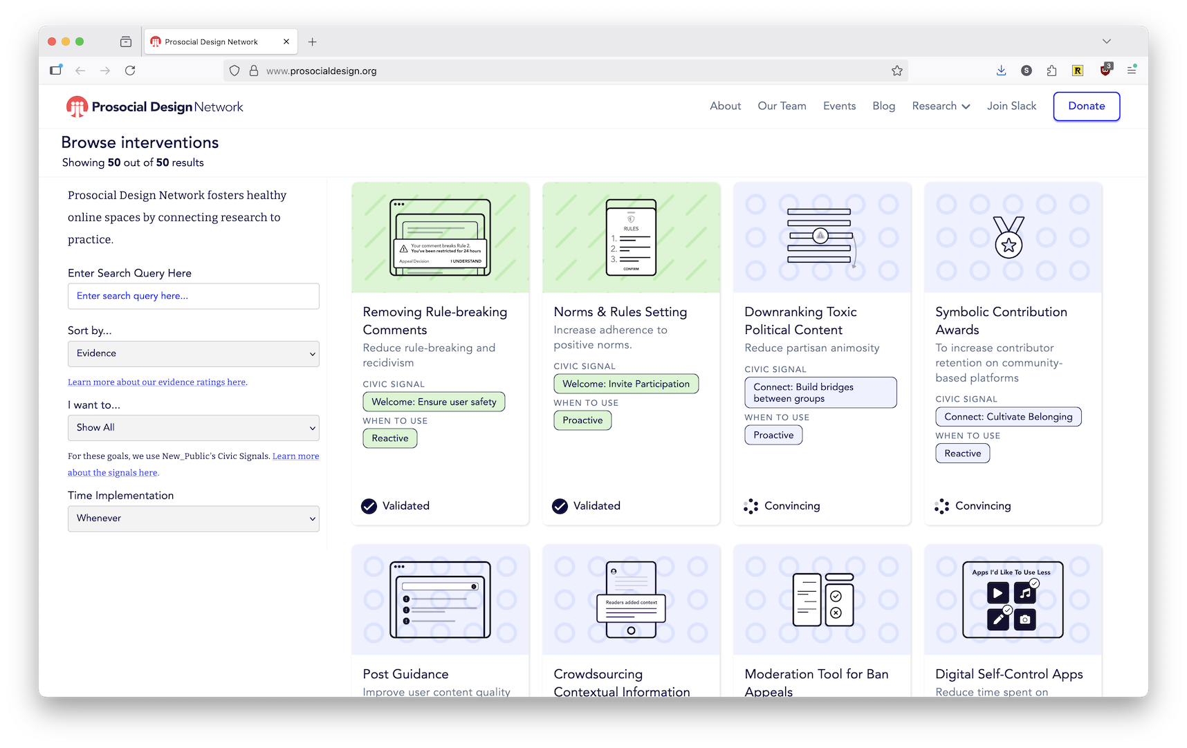 Screenshot of the Prosocial Design Network web site.
