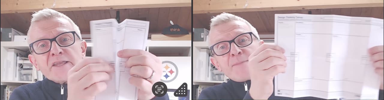 Two photos of a man holding an accordion folded piece of paper (photo 1) then showing the same paper opened up (photo 2).